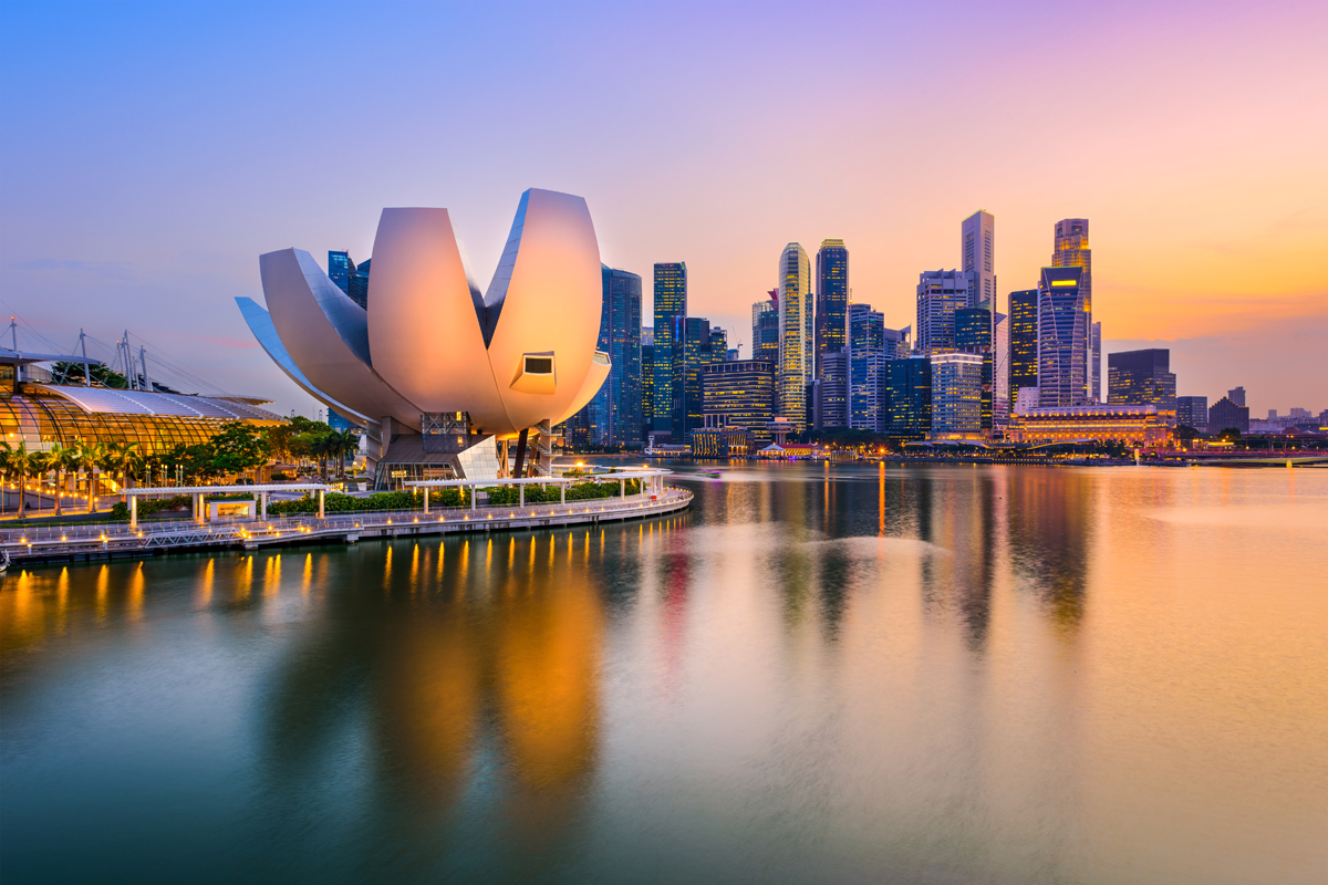 Singapore skyline at the Marina during twilight